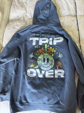 Don't Trip Over Graphic Hoodie - Blue